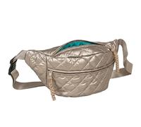 TWO KAT Metallic Quilted Chest Fanny Pack Crossbody Bag with Multi Pockets & Adjustable Strap, Fashionable Men Women Sling Backpack, Casual Waist Belt bag (Gold with Teal Lining, Medium)