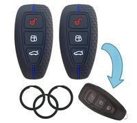 Two Key Fob Covers For Ford Keys Silicone Ultra Durable All Round Protection Plus Three Matt Black Keyrings (Blue Blue)