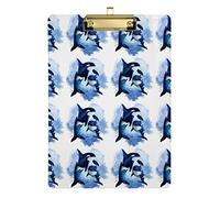 Two Killer Whales Watercolor Seamless Plastic Clipboard A4 Letter Size PVC Writing Board with Low Profile Silver Metal Clip Hardboard for School, Office 12.5x9 Inch