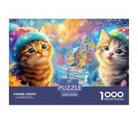 Two Kittens in Festive Hats in A Snowy, Colorful Village Scene 1000 Piece Jigsaw Puzzle Dreamy Cute Cat - Perfect Present for Boys, Girls, Men & Women 70x50cm/1000pcs