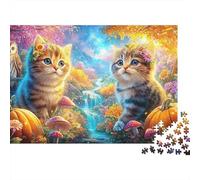 Two Kittens in Knit Hats Sit in A Magical Autumn Forest 1000 Piece Jigsaw Puzzle Cute Cat for Boys, Girls, Men & Women 52x38cm/1000pcs
