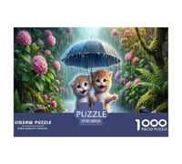 Two Kittens Jigsaw Puzzles Puzzles for Adults Kids. 1000 Piece Rain Garden Impossible Challenge Toy Home Decoration for Adults& Kids Age 14 Years Up 38x26cm/1000pcs