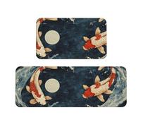 Two Koi Carp On The Lake Surface Rug Cushioned Kitchen Rugs Sets Of 2 Comfort Standing Mat For Home Decor Sink,Kitchen Mats For Floor Non Slip Washable ，Laundr 17"X47"+17"X30"