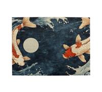 Two Koi Carp On The Lake Surface Wooden Puzzle 500 Piece Jigsaw Puzzle For Adults Challenging Puzzle For Game Size 15"X20.4"