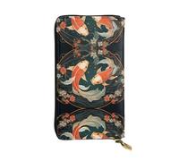 Two koi carps Printed leather wallet, 7.5 x 4.1-inch long credit card holder, portable travel cash wallet
