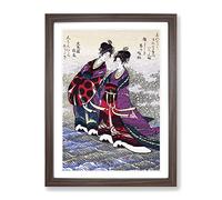 Two Ladies Walking By Yashima Gakutei Asian Japanese Framed Print | A2 Walnut Framed Wall Art | Ready to Hang | Asian Nature Picture | Living Room Bedroom Lounge Office