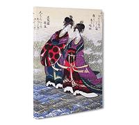 Two Ladies Walking By Yashima Gakutei Canvas Print | Gallery Wrapped 30mm Frame Wall Art | 20x14 inches | Ready to Hang | Asian Picture | Living Room Bedroom Lounge Office