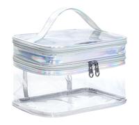 Two Layer Makeup Bag, Large Transparent Cosmetic Pouch, Waterproof Portable Beauty Organizer with Handle for Travel, Bathroom, Home, Work Bag, or Daily Storage Use