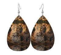 Two leopard brothers double-sided printed leather earrings int and shape of water drops, creative, light and novel, bright and vivid colors.