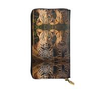 Two leopard brothers Printed leather wallet, 7.5 x 4.1-inch long credit card holder, portable travel cash wallet