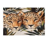 Two Leopard Tropical Leaves Placemats, Set of 6 Table Mats for Dining Tables, 12×18 Inches Anti-Skid Heat Resistant Kitchen Table Place Mats