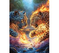 Two Leopards in A Fiery Jungle 1000 Pcs Jigsaw Puzzles Fairy Tale Scenery Cartoon Puzzles for Adults Teens Brain Game Fun Family Game Team Building Stress Reducing Autumn Thick Cardboard 1000 PCS