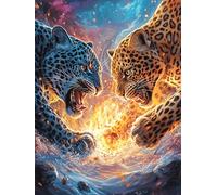 Two Leopards in A Fiery Jungle 500 Pieces Set Classic Jigsaw Puzzle Science Fiction Magical Dream Couple Puzzle Partners Mind Relaxation Wall Decor Easter New Year Creativity & Gift Giving 500 PCS