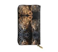 Two leopards snuggling together Printed leather wallet, 7.5 x 4.1-inch long credit card holder, portable travel cash wallet