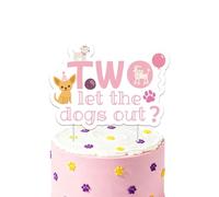 Two Let The Dogs Out Decorations, Pink Puppy Dog 2nd Birthday Party Cake Topper, Large Double-Sided Sign for Girl's Puppy Theme 2 Years Old Birthday Party Supplies