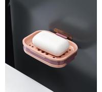 Two-Level Soap Dish with Bottom Drain Tray for Soap Dishwashing Sponge and Cleaning Tools in Wet Spaces (Pink)