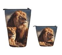Two Lion Telescopic Pencil Cases Pop Up Pencil Pouch Durable Pen Bag for Essentials School Cosmetics