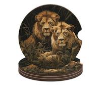 Two Lions 4PCS Car Coasters Absorbent Drink Coasters with A Finger Universal Wood Coffee Coaster for Cup Holders Non-Slip Car Cup Holder Coaster Cute Drink Mat Car Accessories for Women Men