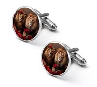 Two Lions And Red Roes Cute Shirt Cufflinks for Men Long Sleeve Suit Metal Cuff Links Jewelry Accessories