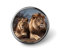 Two Lions Badge Holder Personalized Metal Button Pin Fashion Round Badge with Pattern Pin DIY Button Badges Exquisite Brooch Crafts Gift Clothes Decorative Pins