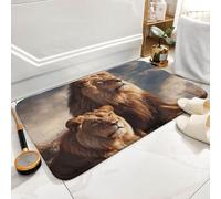 Two Lions Bath Mat Rug - Super Soft Absorbent Bathroom Rugs Non-Slip Quick Dry Washable Bathroom Floor Mat for Shower Tub, Coral Velvet Kitchen & Entryway Rugs 15.7"x23.6"