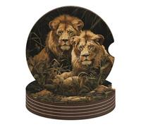 Two Lions Car Coasters, 6PCS Non-Slip Car Cup Holder Coasters with Cork Base, Heat Resistant & Waterproof Drink Coaster for Women Men