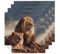 Two Lions Cloth Napkin 4 PCS Table Dinner Napkins Washable & Reusable Cloth Napkins Washable Tablecloth for Party, Wedding, Lunch, Dinners, Banquet, Christmas
