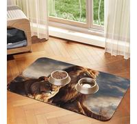Two Lions Dog Food Mats for Floors, 16x24 Inch Non-Slip Super Absorbent Pet Food Mat, Dishwasher Dog Mat for Food and Water, Cute Rubber Quick Dry Pet Feeding Mat for Dogs Puppy Cats