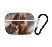 Two Lions for Airpod Pro Case Cover Hard Shell Full Drop Protection Cover with Keychain Compatible with AirPod Pro 2nd/1st Generation, Front LED Visible,White