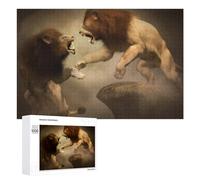 Two Lions in Intense Battle Jigsaw Puzzle for Adults, 1000 PCS