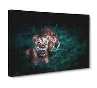 Two Lions in the Shadows Canvas Print | Gallery Wrapped 30mm Frame Wall Art | 30x20 inches | Ready to Hang | Modern Animal Picture | Living Room Bedroom Lounge Office
