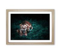 Two Lions in The Shadows Framed Print | A2 Oak Framed Wall Art | Ready to Hang | Modern Animal Picture | Living Room Bedroom Lounge Office