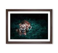 Two Lions in The Shadows Framed Print | A2 Walnut Framed Wall Art | Ready to Hang | Modern Animal Picture | Living Room Bedroom Lounge Office