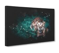 Two Lions in the Shadows Paint Splash Canvas Print | Gallery Wrapped 30mm Frame Wall Art | 30x20 inches | Ready to Hang | Modern Animal Picture | Living Room Bedroom Lounge Office