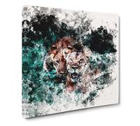 Two Lions in the Shadows Watercolour Canvas Print | Gallery Wrapped 30mm Frame Wall Art | 14x14 inches | Ready to Hang | Modern Animal Picture | Living Room Bedroom Lounge Office