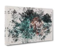 Two Lions in the Shadows Watercolour Canvas Print | Gallery Wrapped 30mm Frame Wall Art | 30x20 inches | Ready to Hang | Modern Animal Picture | Living Room Bedroom Lounge Office
