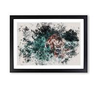 Two Lions in The Shadows Watercolour Framed Print | A2 Black Framed Wall Art | Ready to Hang | Modern Animal Picture | Living Room Bedroom Lounge Office