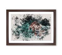 Two Lions in The Shadows Watercolour Framed Print | A2 Walnut Framed Wall Art | Ready to Hang | Modern Animal Picture | Living Room Bedroom Lounge Office