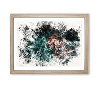 Two Lions In The Shadows Watercolour Modern Framed Print | A2 Oak Framed Wall Art | Ready to Hang | Modern Animal Picture | Living Room Bedroom Lounge Office