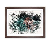 Two Lions In The Shadows Watercolour Modern Framed Print | A3 Walnut Framed Wall Art | Ready to Hang | Modern Animal Picture | Living Room Bedroom Lounge Office
