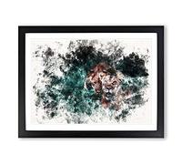 Two Lions In The Shadows Watercolour Modern Framed Print | A4 Black Framed Wall Art | Ready to Hang | Modern Animal Picture | Living Room Bedroom Lounge Office