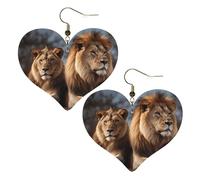 Two lions Leather Earrings for Women Heart Dangle Earrings Lightweight Drop Earring Jewelry Gift