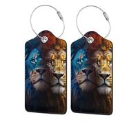 Two Lions Luggage Tag, Pu Leather Travel Luggage Tag Suitcase Tag Durable Steel Loop Suitcase Tags Identifiers