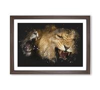 Two Lions Paint Splash Framed Print | A2 Walnut Framed Wall Art | Ready to Hang | Modern Animal Picture | Living Room Bedroom Lounge Office