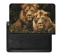 Two Lions Passport Holder with 3 Card Slots, Portable PU Leather Travel Wallet, Slim Protective Cover for Passport, ID, Credit Cards