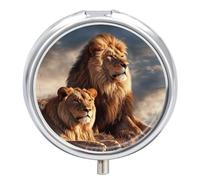 Two Lions Pill Case 3 Compartment Portable Pill Box Daily Round Pill Organizer for Pocket Purse Daily Medicine Container to Hold Vitamins Fish Oil Travel Gifts