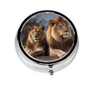 Two Lions Pill Case with Mirror Retro 3 Compartment Pill Box Small Pill Organizer for Purse or Pocket Decorative Metal Medicine Vitamin Organizer Unique Gifts