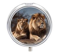 Two Lions Pill Organizer 3 Compartment Travel Pillbox with Mirror Daily Medicine Pill Case Metal Pill Box for Purse & Pocket Portable Small Medicine Box Round Vitamin Case Container