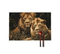 Two Lions Placemats Set of 6, Heat-Resistant Canvas Table Mats - Washable & Non-Fade, Non-Slip Insulated Place Mats for Dining, Kitchen, Party Decor