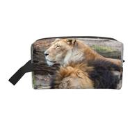 Two Lions Prints Large Makeup Bag Makeup Pouch with Handle, Portable Simple Travel Makeup Organizer Case for Women